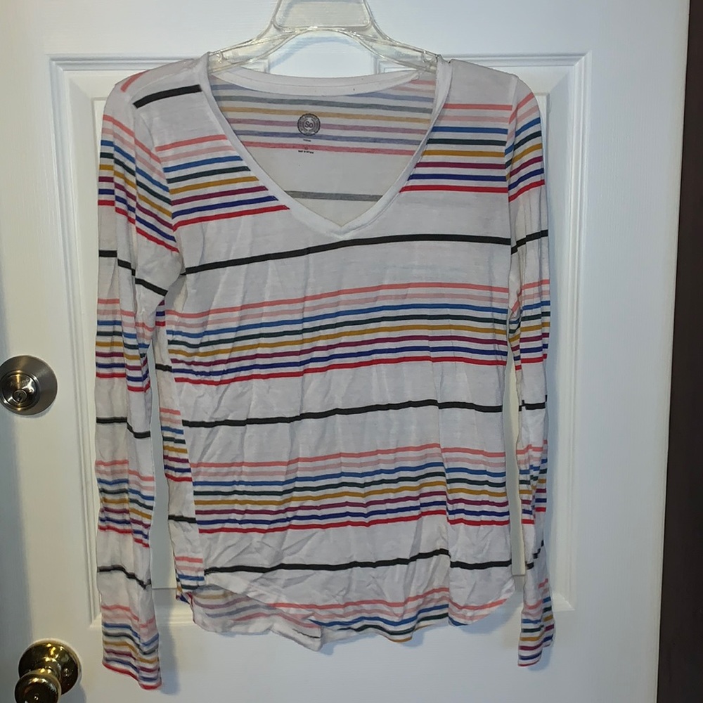 SO long sleeve V neck striped shirt